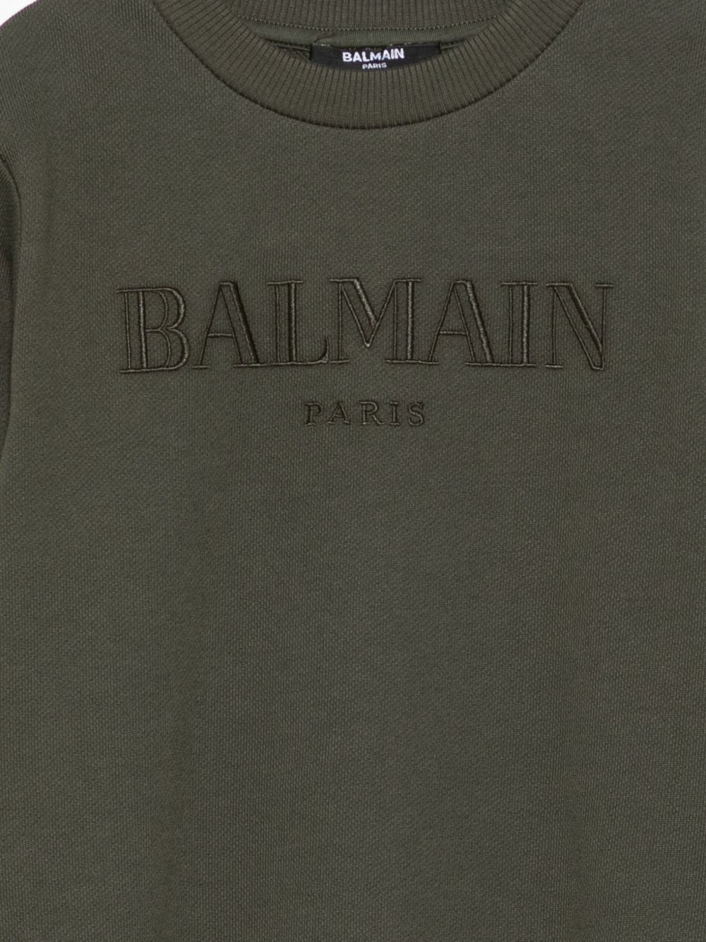 Felpa per bambino Balmain Kids verde con logo ricamato BX4Q50 Z3183 762VE BALMAIN KIDS 