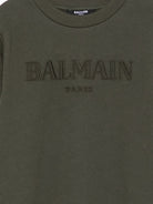 Felpa per bambino Balmain Kids verde con logo ricamato BX4Q50 Z3183 762VE BALMAIN KIDS 