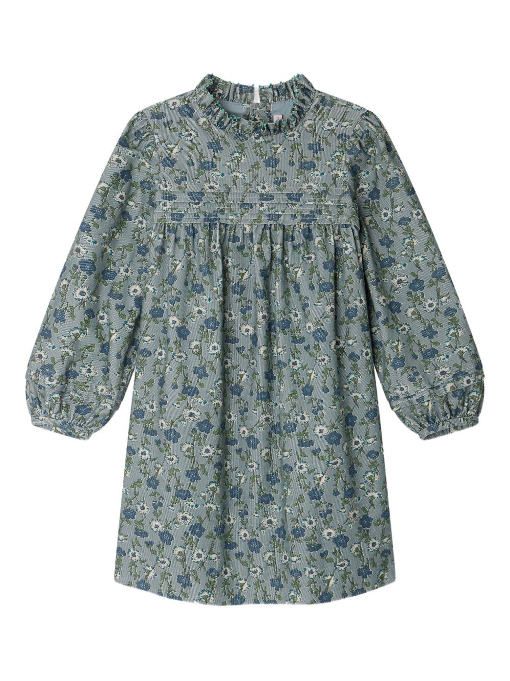 Abito per bambina Bonpoint blu a fiori con ruches W05GDRW00053 543B BONPOINT KIDS 