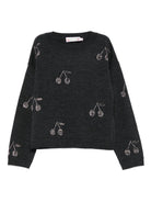 Maglione per bambina Bonpoint grigio con motivo ciliegie W05GJUK00021 194 BONPOINT KIDS 