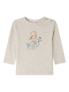 T-shirt per neonata Bonpoint beige con stampa uccellino e scollo rotondo W05XTSK00004 160A BONPOINT KIDS 