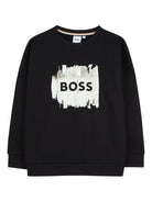 Felpa per bambino Boss Kids nera con stampa con logo J52356 09B BOSS KIDS 