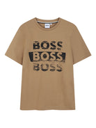 T-shirt per bambino BOSS Kids marrone con stampa logo J52366 269 BOSS KIDS 