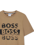 T-shirt per bambino BOSS Kids marrone con stampa logo J52366 269 BOSS KIDS 