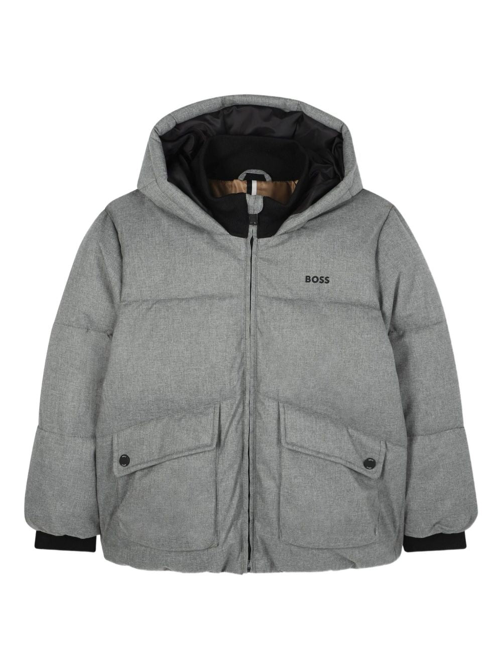 Piumino per bambino Boss Kidswear grigio con cappuccio e stampa con logo sul petto J52394 A46 BOSS KIDS 