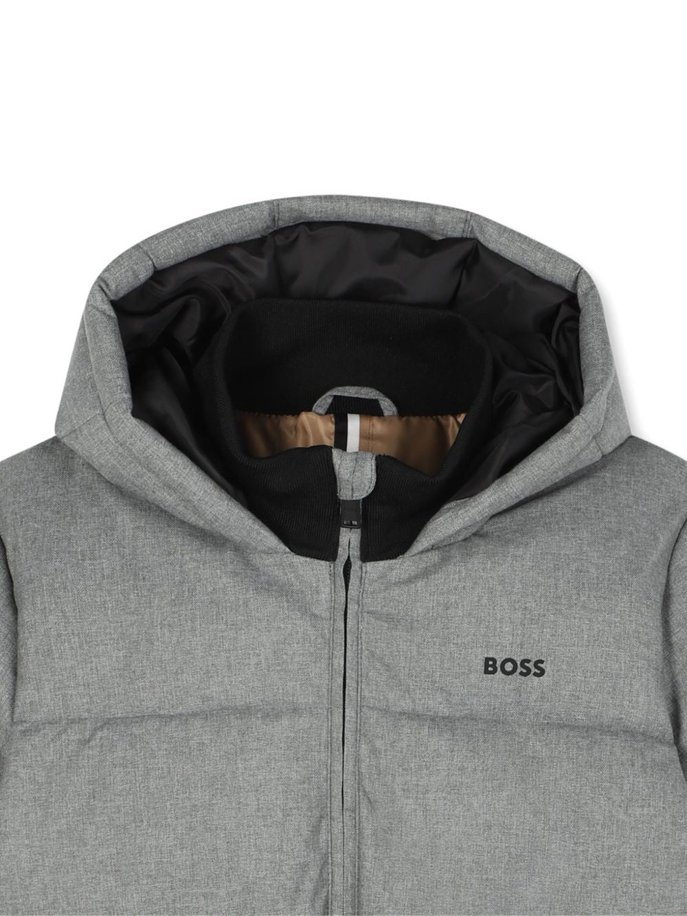 Piumino per bambino Boss Kidswear grigio con cappuccio e stampa con logo sul petto J52394 A46 BOSS KIDS 