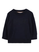 Maglione per neonato BOSS Kidswear blu girocollo con logo ricamato J52455 849 BOSS KIDS 