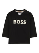 T-shirt per neonato BOSS Kids nera con stampa con logo J52467 09B BOSS KIDS 