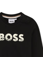 T-shirt per neonato BOSS Kids nera con stampa con logo J52467 09B BOSS KIDS 