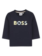 T-shirt per neonato Boss Kids blu con stampa logo sul davanti J52469 849 BOSS KIDS 
