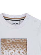 T-shirt per neonato Boss Kids bianco con stampa logo sul davanti J52715 10P BOSS KIDS 