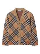 Cardigan per bambino Burberry Kids beige con motivo a quadri 8104300 B9368 BURBERRY KIDS 