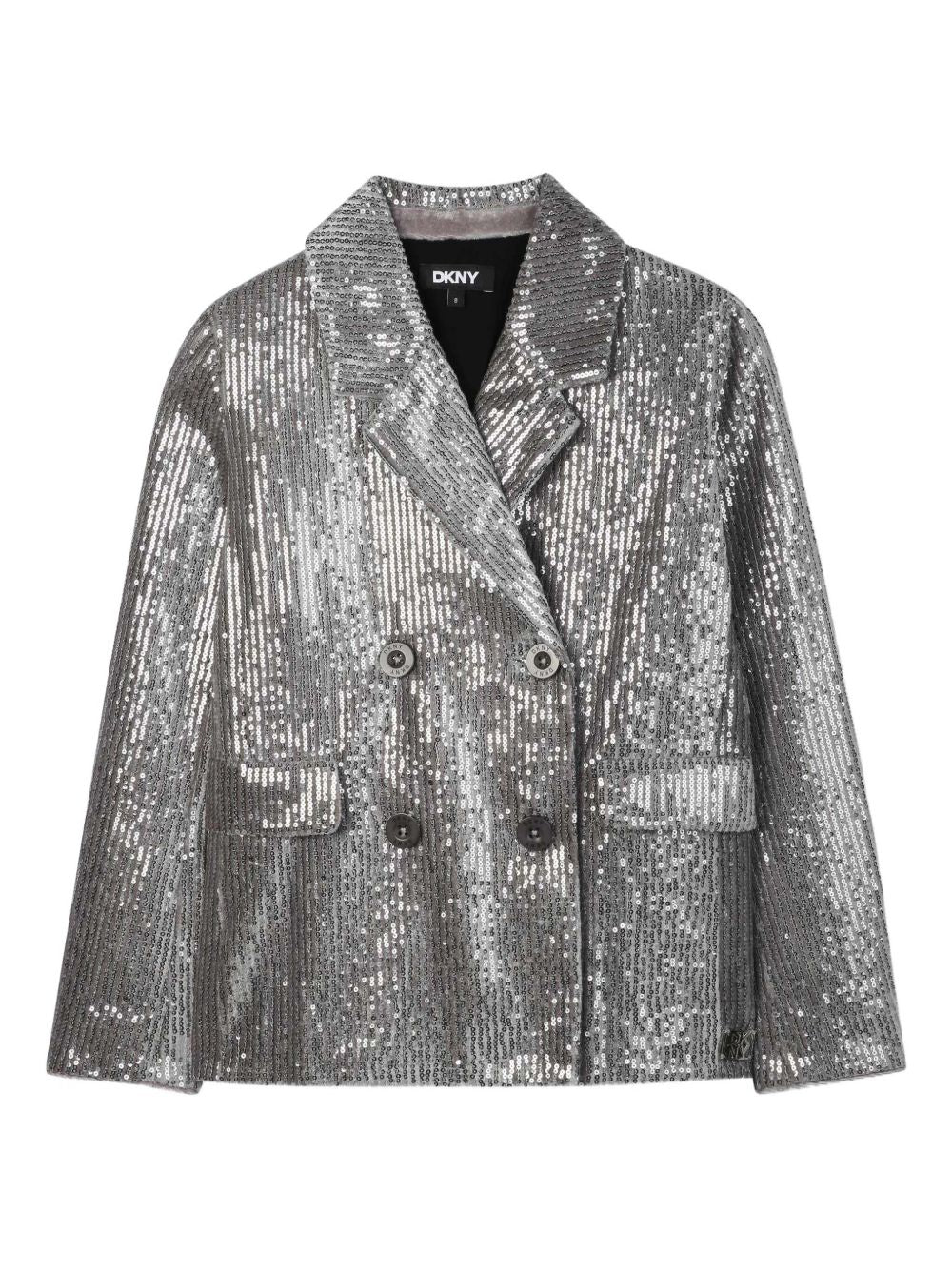 Giacca doppiopetto per bambina Dkny Kids argento con decorazione con paillettes all-over D62375 016 DKNY KIDS 