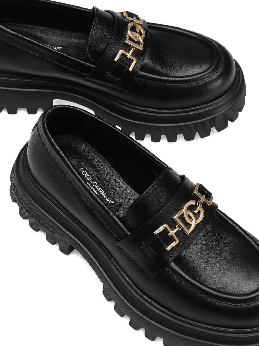 Mocassini per bambina Dolce & Gabbana Kids neri con dettagli color oro D11351 A1065 80999 DOLCE & GABBANA KIDS 