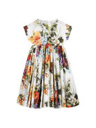 Abito per bambina Dolce & Gabbana Kids bianco in cotone e seta con stampa floreale L54DI6 FSTBS HA5PC DOLCE & GABBANA KIDS 