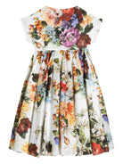 Abito per bambina Dolce & Gabbana Kids bianco in cotone e seta con stampa floreale L54DI6 FSTBS HA5PC DOLCE & GABBANA KIDS 
