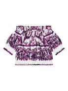 Blusa per bambina Dolce & Gabbana Kids viola con stampa maioliche L56S40 FI5JG H15DQ DOLCE & GABBANA KIDS 