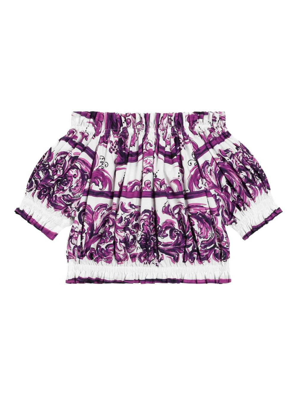 Blusa per bambina Dolce & Gabbana Kids viola con stampa maioliche L56S40 FI5JG H15DQ DOLCE & GABBANA KIDS 