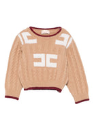 Maglione per neonata Elisabetta Franchi La Mia Bambina beige con logo sul davanti EGMA044CFL230 D765 ElISABETTA FRANCHI KIDS 