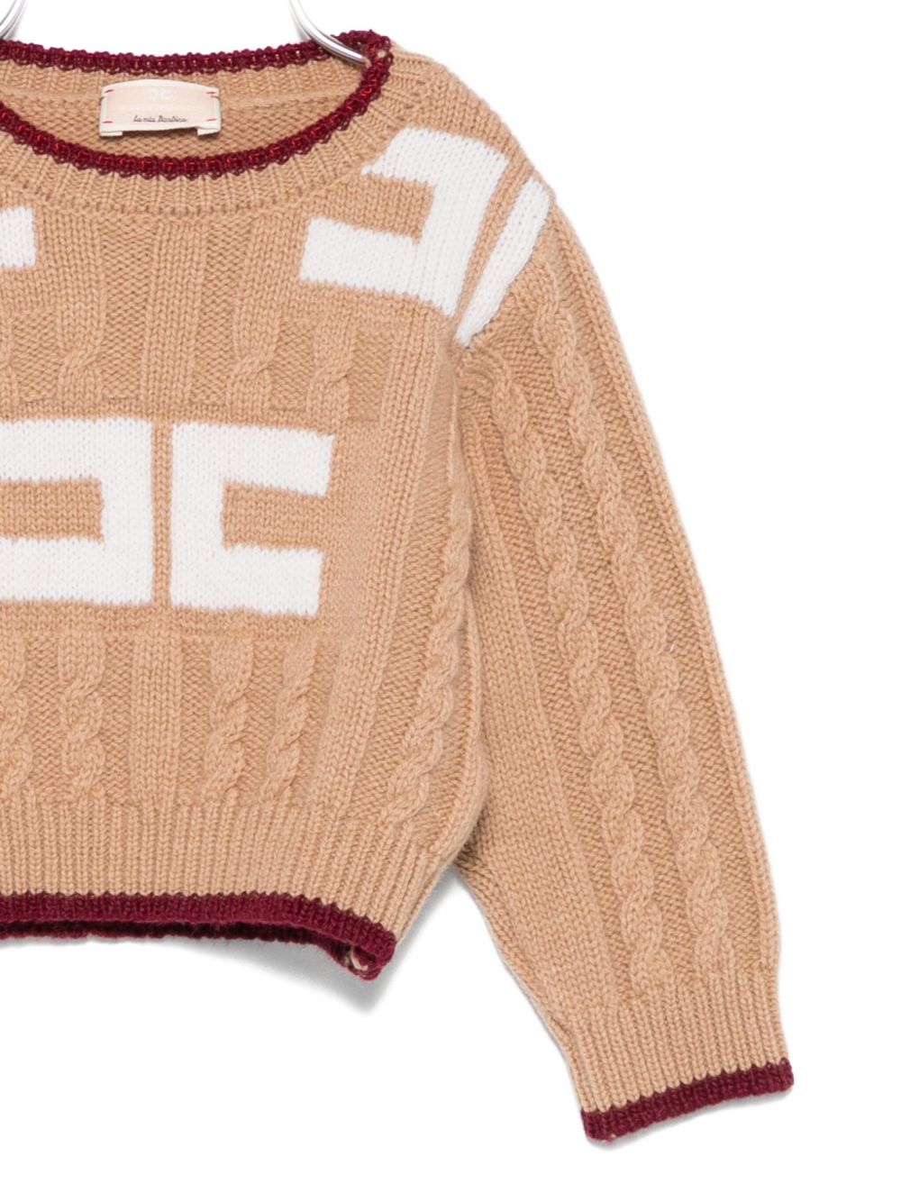 Maglione per neonata Elisabetta Franchi La Mia Bambina beige con logo sul davanti EGMA044CFL230 D765 ElISABETTA FRANCHI KIDS 
