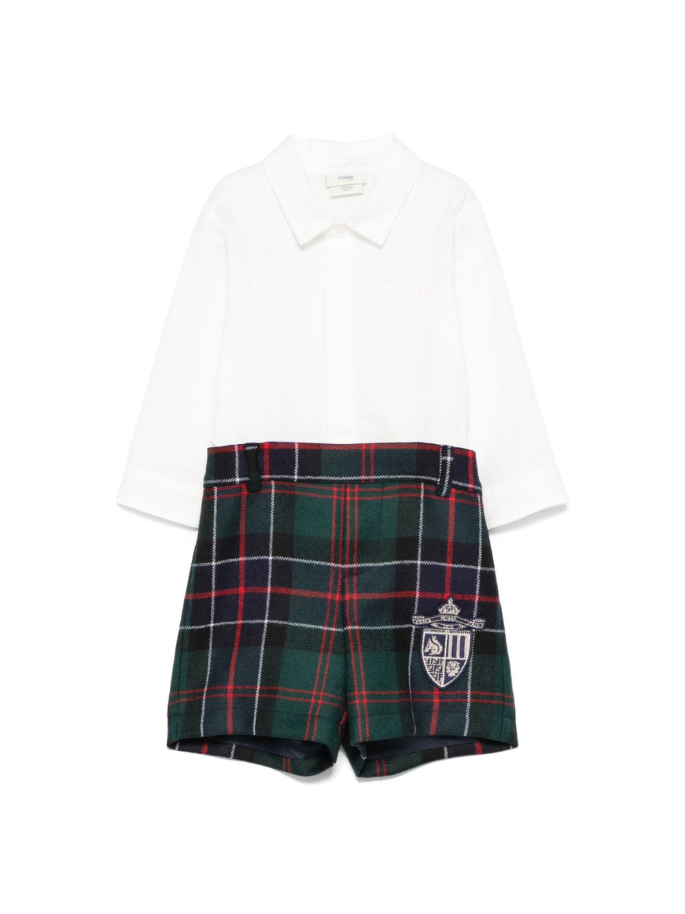 Set camicia e shorts per neonato Fendi Kids bianco a quadri BML157 AUKK F0E3J FENDI KIDS 