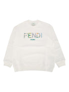 Felpa per bambino Fendi Kids bianco con stampa logo JFH159 5V0 F0TU9 FENDI KIDS 