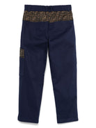 Pantaloni FF jacquard per bambino Fendi Kids blu con chiusura con zip nascosta e bottone JMF545 AS5Y F1I11 FENDI KIDS 