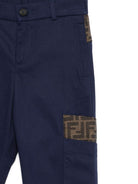Pantaloni FF jacquard per bambino Fendi Kids blu con chiusura con zip nascosta e bottone JMF545 AS5Y F1I11 FENDI KIDS 