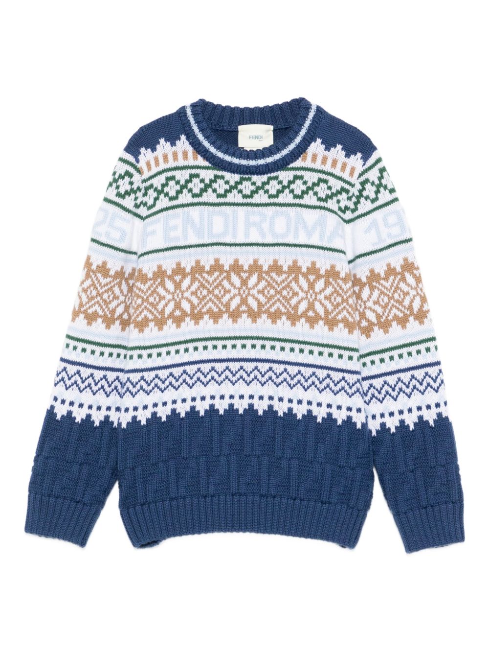 Maglione per bambino Fendi Kids blu con motivo Fair Isle JMG135 AYMS F1I11 FENDI KIDS 