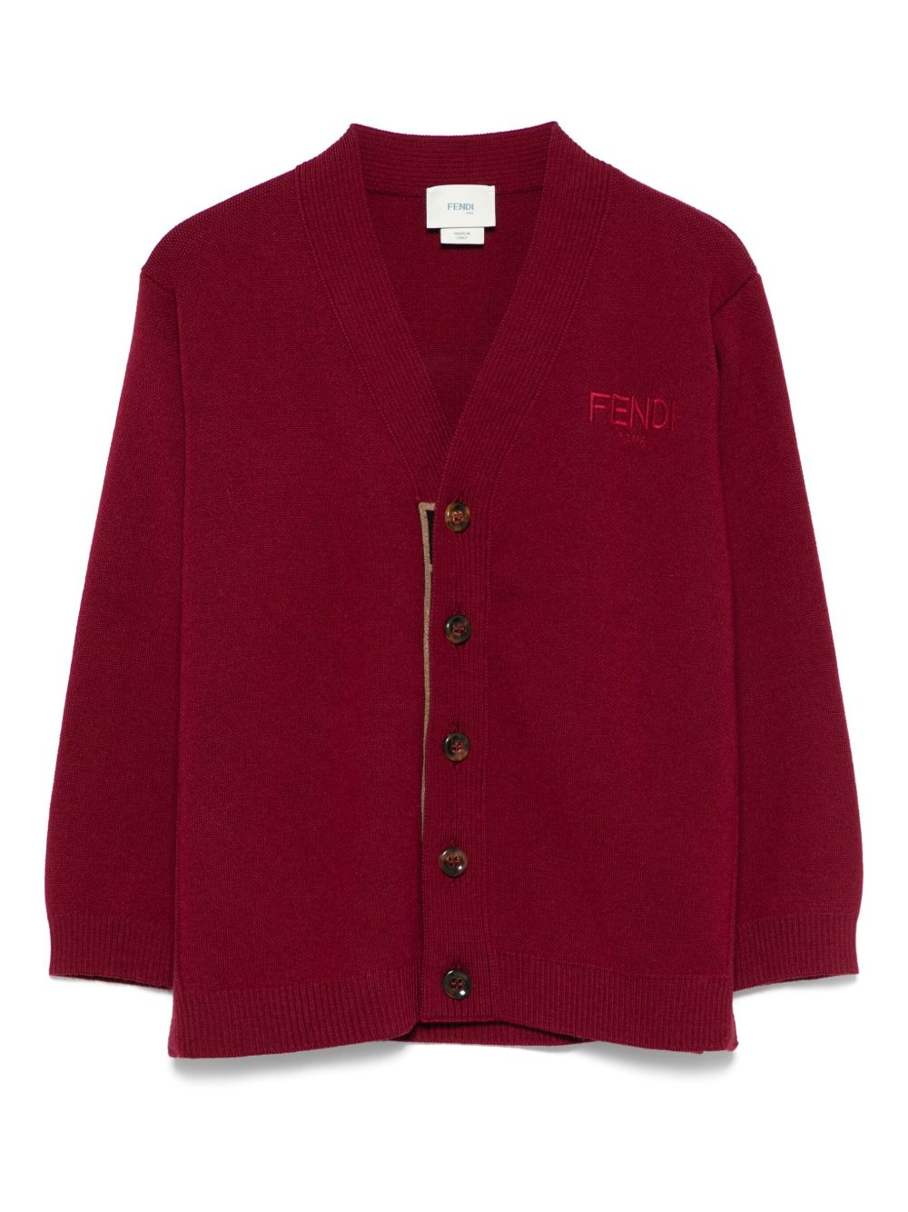 Cardigan per bambino Fendi Kids rosso scuro con chiusura frontale con bottoni JUG191 AUKU F1SAY FENDI KIDS 