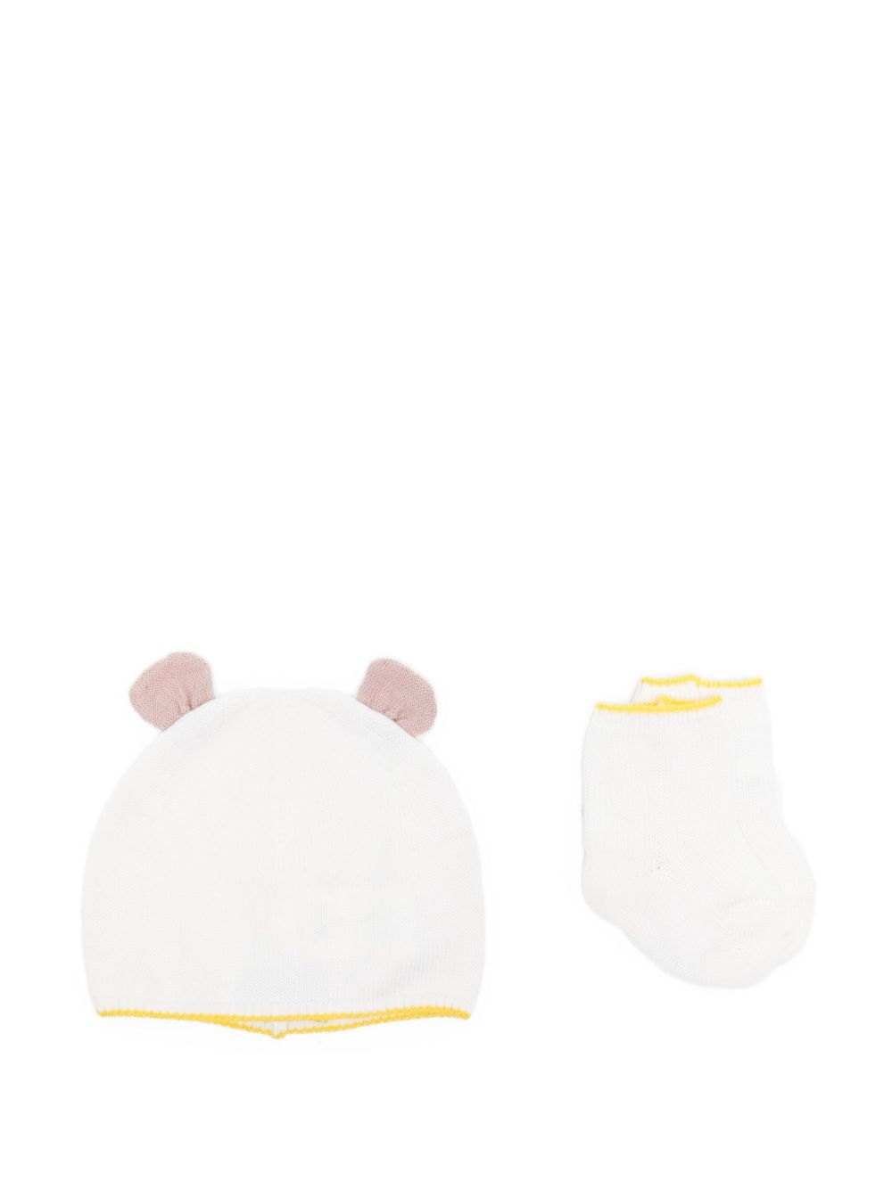 Set berretto e calzini per neonata Gensami Kids bianco con rifiniture gialle SET-ALP-WE WHITE-PINK GENSAMI KIDS 
