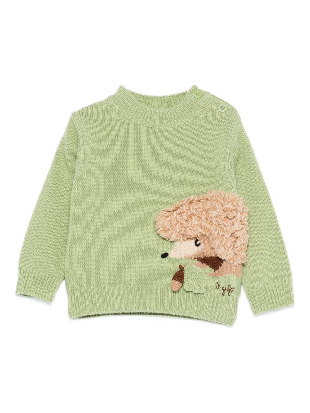 Maglione per neonati Il Gufo verde con applicazione riccio sul fianco A25GMA0021EM220 517 IL GUFO KIDS 