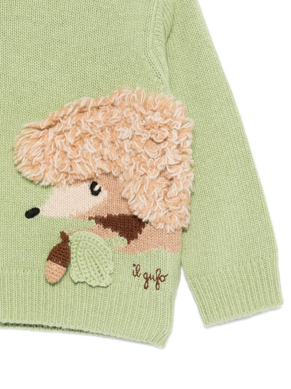 Maglione per neonati Il Gufo verde con applicazione riccio sul fianco A25GMA0021EM220 517 IL GUFO KIDS 
