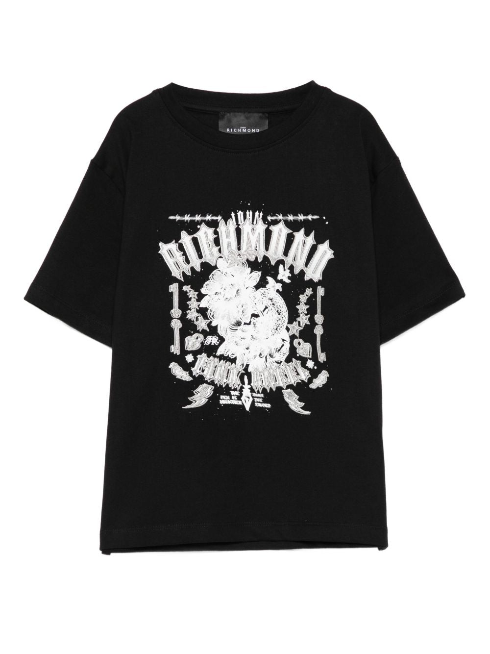 T-shirt per bambino John Richmond Junior nero con stampa grafica RBA25026TS BLACK JOHN RICHMOND KIDS 