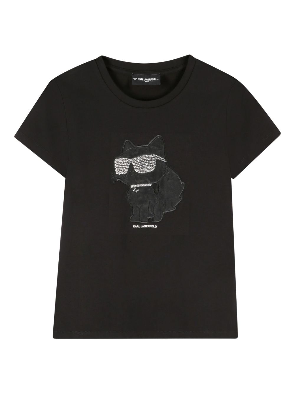 T-shirt per bambina Karl Lagerfeld Kids nero con stampa grafica con strass Z30945 09B KARL LAGERFELD KIDS 