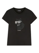 T-shirt per bambina Karl Lagerfeld Kids nero con stampa grafica con strass Z30945 09B KARL LAGERFELD KIDS 