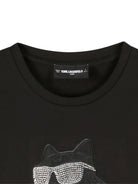 T-shirt per bambina Karl Lagerfeld Kids nero con stampa grafica con strass Z30945 09B KARL LAGERFELD KIDS 