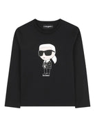 T-shirt per bambino Karl Lagerfeld Kids nera con stampa Ikonik Karl e dettagli con logo sulla pelle Z30953 09B KARL LAGERFELD KIDS 