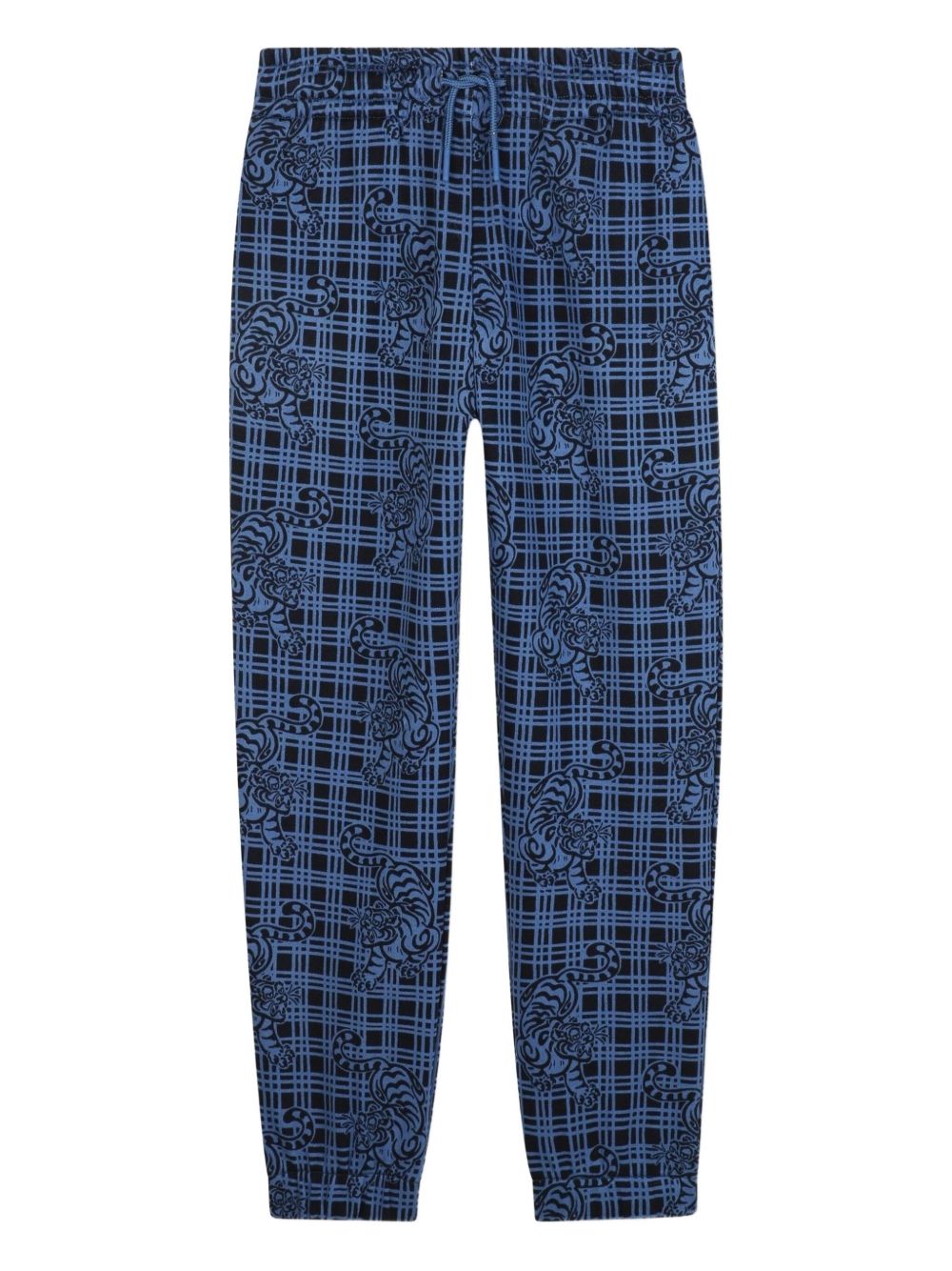 Pantaloni sportivi per bambino Kenzo Kids blu a quadri con stampa Tiger K61406 780 KENZO KIDS 