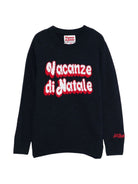 Maglione per bambino MC2 Saint Barth Kids blu con scritta "Vacanze di Natale" DOU0001 00013I MC2 ST. BARTH KIDS 