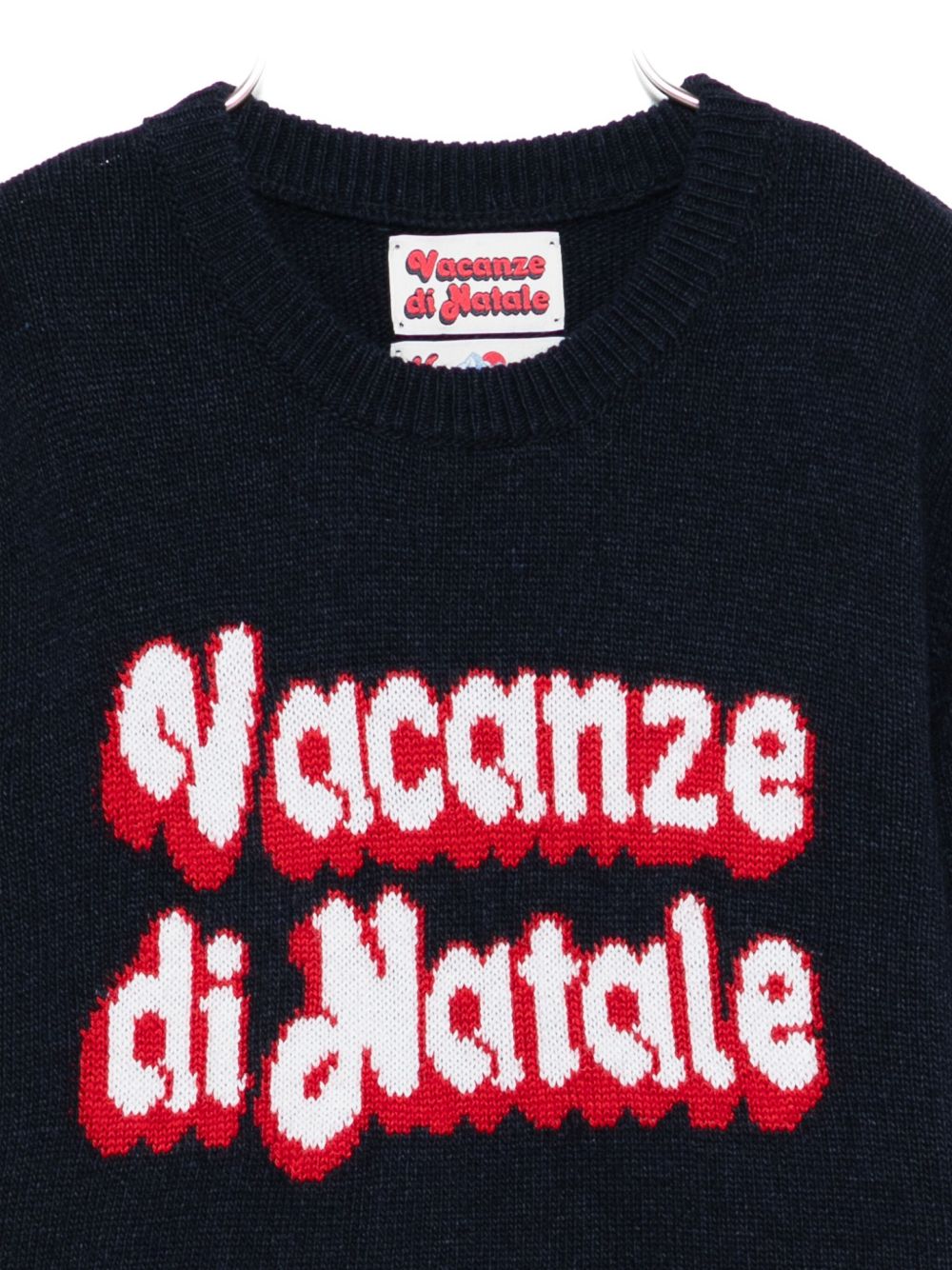 Maglione per bambino MC2 Saint Barth Kids blu con scritta "Vacanze di Natale" DOU0001 00013I MC2 ST. BARTH KIDS 
