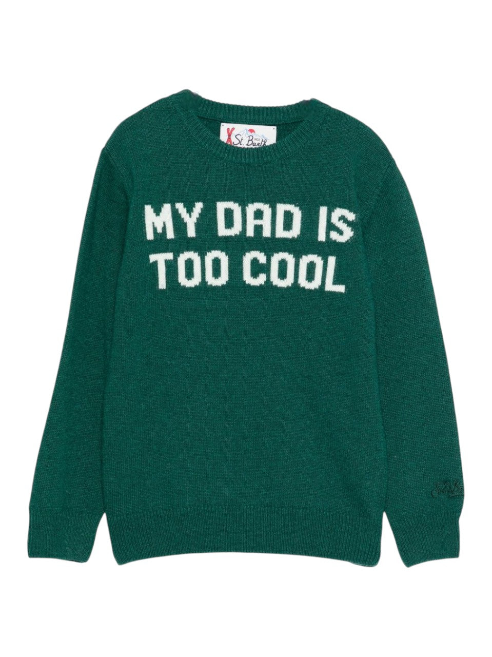 Maglione Douglas per bambino MC2 Saint Barth verde con scritta jacquard "My dad is too cool" DOU0001 01606I MC2 ST. BARTH KIDS 