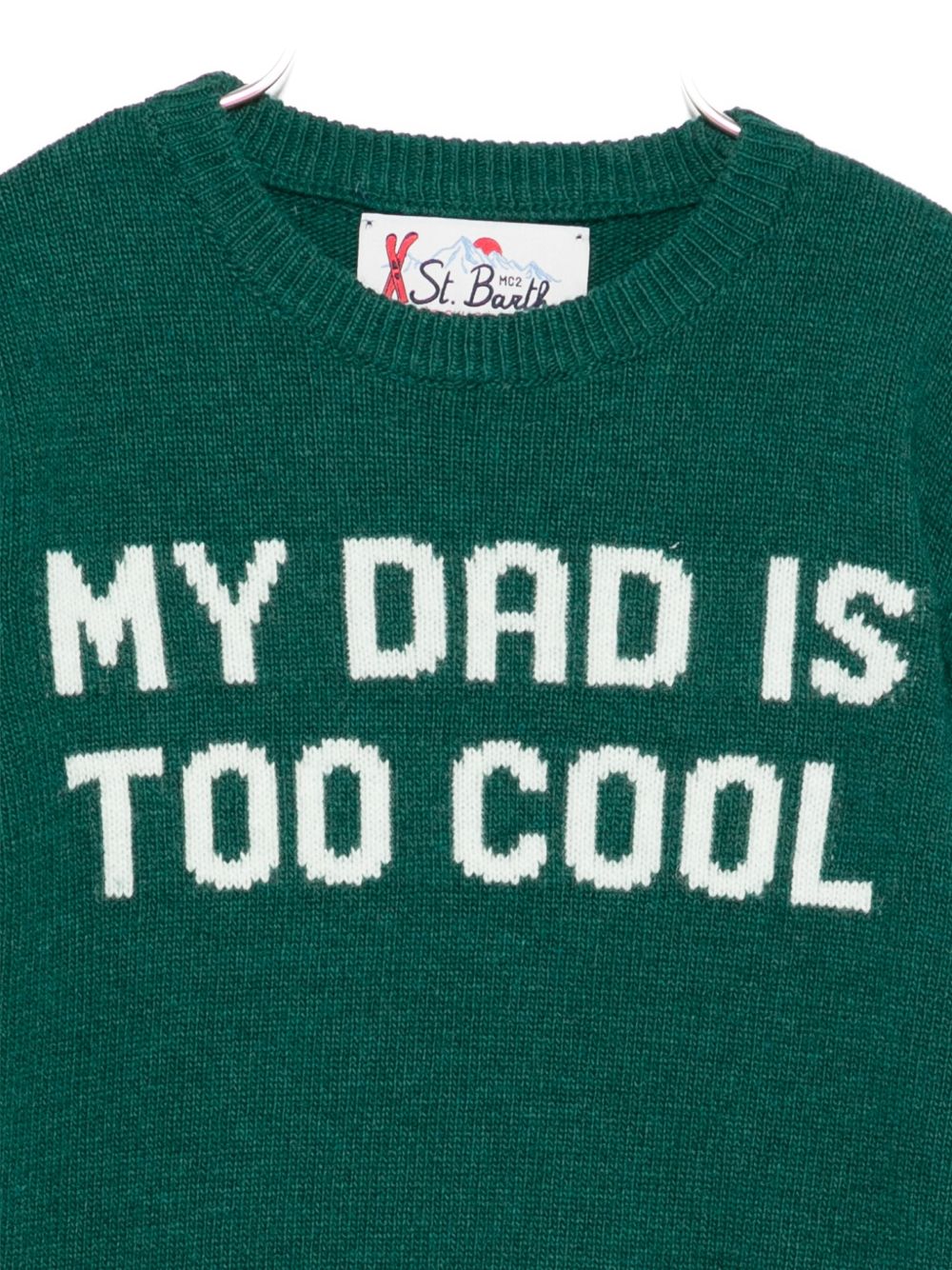 Maglione Douglas per bambino MC2 Saint Barth verde con scritta jacquard "My dad is too cool" DOU0001 01606I MC2 ST. BARTH KIDS 