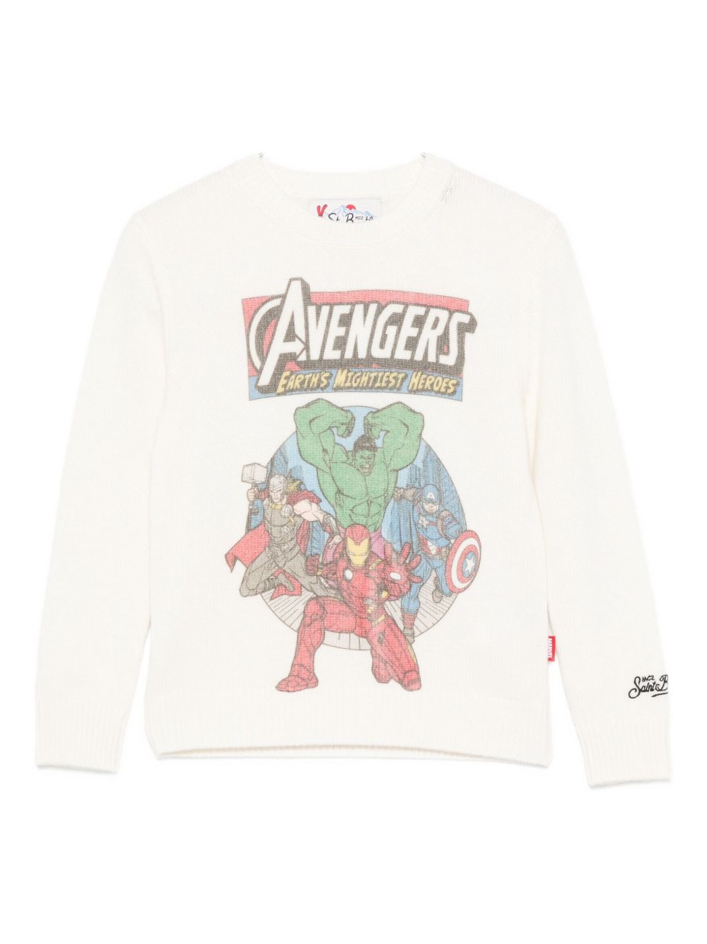 Maglione per bambino MC2 Saint Barth Kids x Marvel bianca con stampa grafica Avengers DOU0019 00342I MC2 ST. BARTH KIDS 