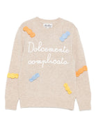 Maglione per bambina MC2 Saint Barth Kids beige con scritta ricamata sul davanti "Dolcemente complicata" PRC0001 00670I MC2 ST. BARTH KIDS 