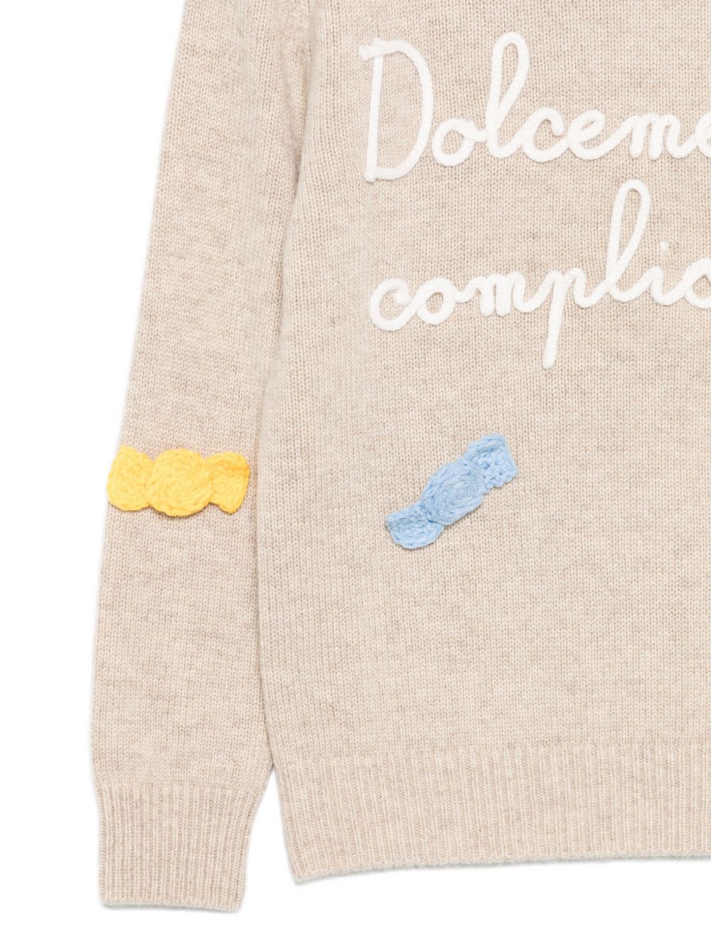 Maglione per bambina MC2 Saint Barth Kids beige con scritta ricamata sul davanti "Dolcemente complicata" PRC0001 00670I MC2 ST. BARTH KIDS 
