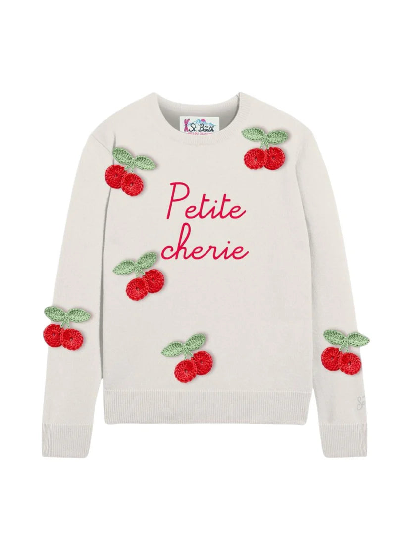 Maglione per bambina MC2 Saint Barth Kids bianco con scritta centrale ricamata "Petite chérie" PRC0001 02380I MC2 ST. BARTH KIDS 