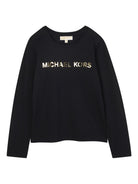 T-shirt per bambina Michael Kors Kids nero con logo sul davanti R30488 09B MICHAEL KORS KIDS 