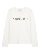 T-shirt per bambina Michael Kors Kids bianco con logo sul davanti R30488 117 MICHAEL KORS KIDS 