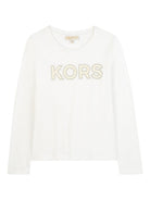 T-shirt per bambina Michael Kors Kids bianca con logo sul davanti R30491 117 MICHAEL KORS KIDS 